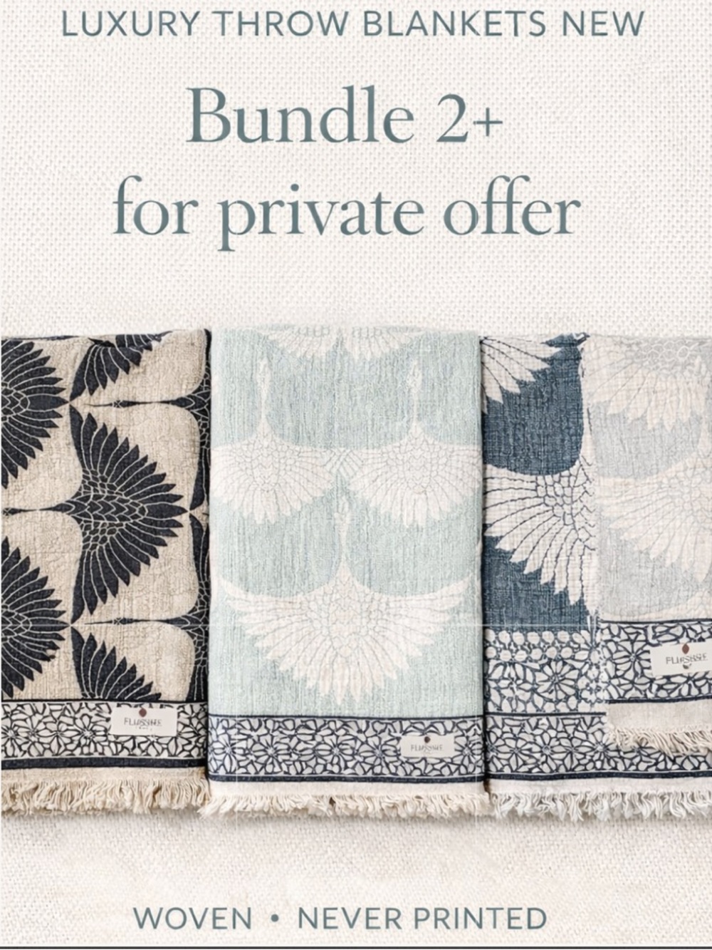 Modern Birds in Flight Crane Tan Cream Woven Organic Cotton Throw Size 55 x 75 - Picture 2 of 14